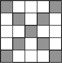 квадрат 5х5, в нем выделены клетки, лежащие на диагоналях, всего выделено 9 клеток